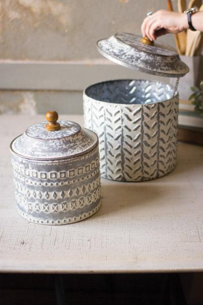 Kalalou Set Of 2 Pressed Tin Canisters | Modishstore | Jars & Canisters