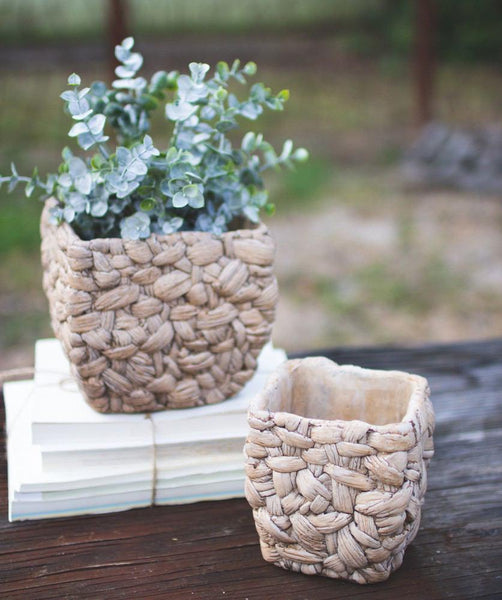 Kalalou Set Of 2 Square Cement Basket Planters | Modishstore | Planters, Troughs & Cachepots