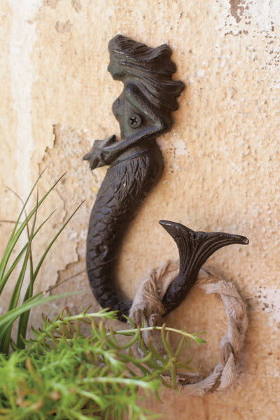 Kalalou Cast Iron Mermaid Hook - Rustic - Set Of 8 | Modishstore | Outdoor Decor