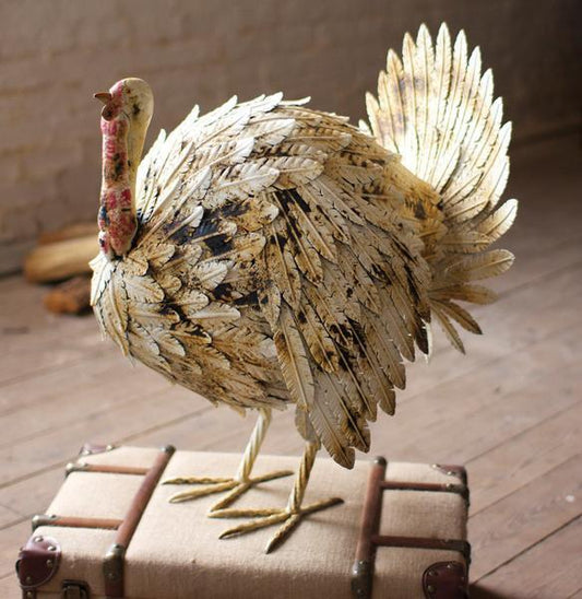 Kalalou Antique White Painted Metal Turkey | Modishstore | Animals & Pets