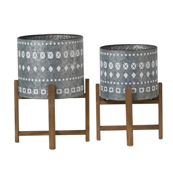 A&B Home Large Classic Planters with Wooden Stand Set of 2
