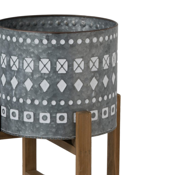 A&B Home Large Classic Planters with Wooden Stand Set of 2