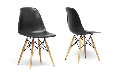 Baxton Studio Azzo Black Plastic Mid-Century Modern Shell Chair  (Set of 2) | Modishstore | Dining Chairs