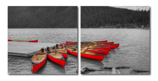 Baxton Studio Crimson Canoes Mounted Photography Print Diptych | Modishstore | Wall Art