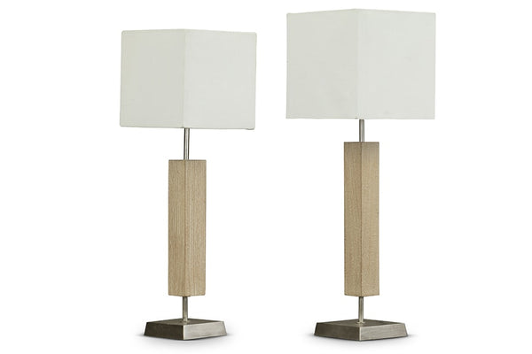 Baxton Studio Esquina Wood and Fabric Lamp Set | Modishstore | Table Lamps
