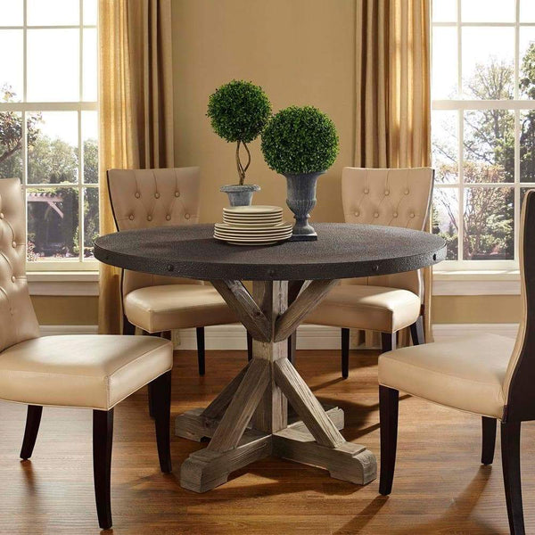 Modway Stitch Round Wood Top Dining Table - Brown | Dining Tables | Modishstore