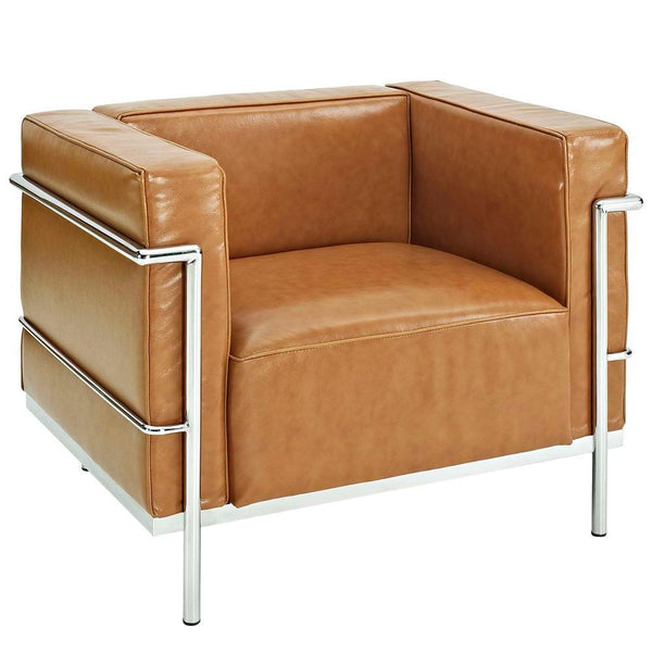 Modway Charles Grande Loveseat and Armchair Leather Set Of 2 - Tan | Loveseats | Modishstore-3
