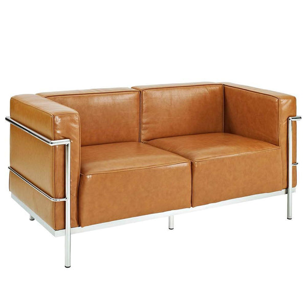 Modway Charles Grande Loveseat and Armchair Leather Set Of 2 - Tan | Loveseats | Modishstore-4