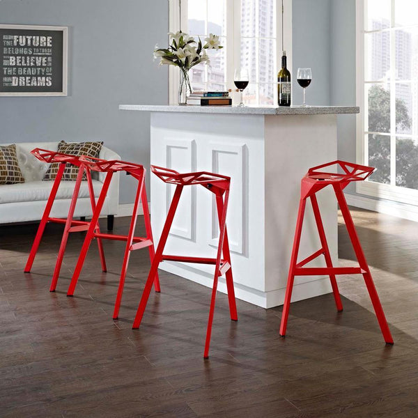 Modway Launch Stacking Bar Stool Set of 4 - Red | Bar Stools | Modishstore