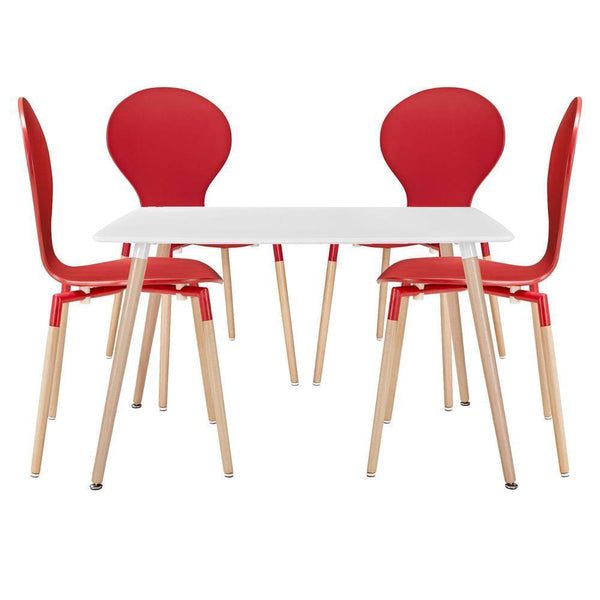 Modway Path Dining Chairs and Table Set of 5 - Red | Dining Sets | Modishstore-2