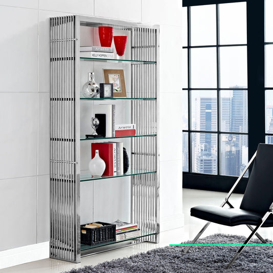 Modway Gridiron Stainless Steel Bookshelf - Silver | Bookcases | Modishstore