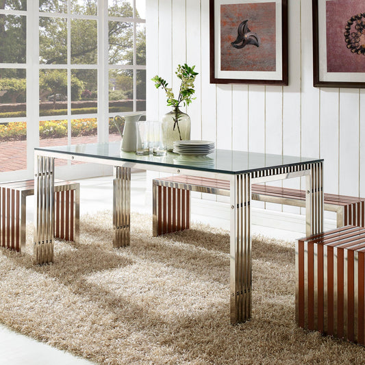 Modway EEI-1434 Gridiron Stainless Steel Rectangle Dining Table - Silver | Dining Tables | Modishstore