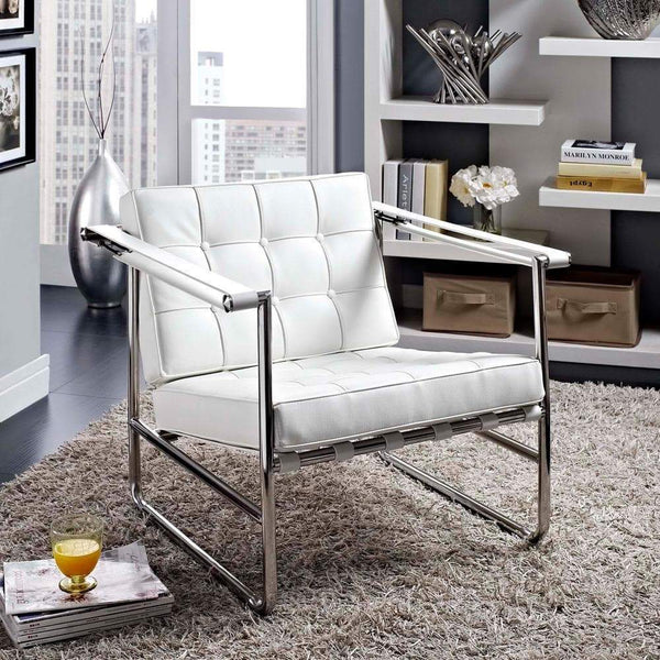 Modway Serene Stainless Steel Upholstered Vinyl Lounge Chair - White | Lounge Chairs | Modishstore