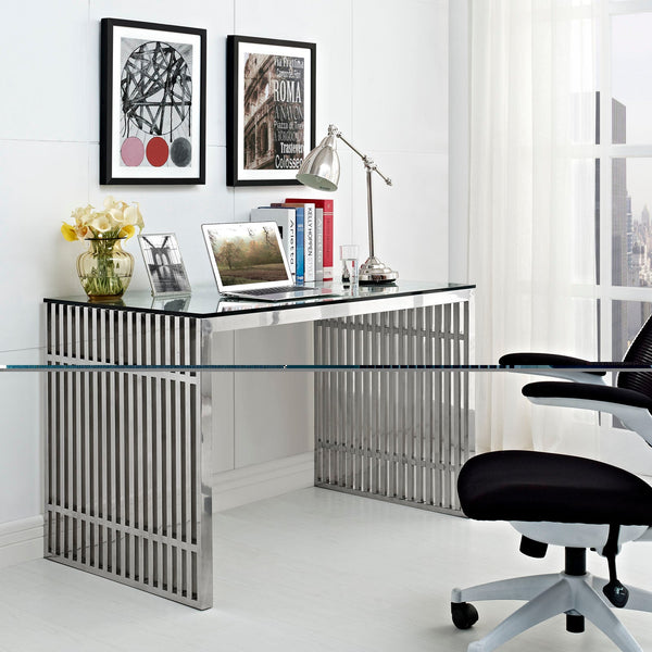 Modway Gridiron Stainless Steel Office Desk - Silver | Desks | Modishstore