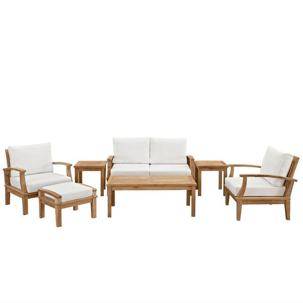 Modway Marina 7 Piece Outdoor Patio Teak Sofa Set - Natural White | Outdoor Sofas, Loveseats & Sectionals | Modishstore-25