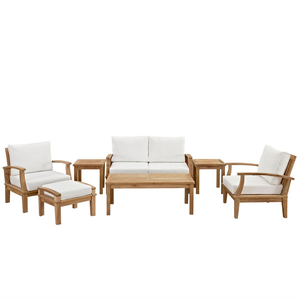 Modway Marina 7 Piece Outdoor Patio Teak Sofa Set - Natural White | Outdoor Sofas, Loveseats & Sectionals | Modishstore-25