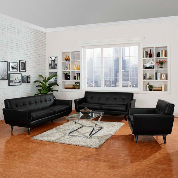 Modway Engage 3 Piece Leather Living Room Set - EEI-1764 | Sofas | Modishstore