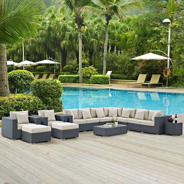 Modway Sojourn 11 Piece Outdoor Patio Sectional Set | Outdoor Sofas, Loveseats & Sectionals | Modishstore