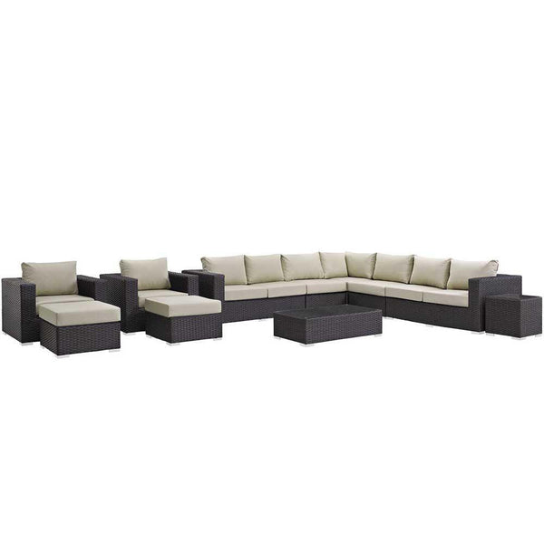 Modway Sojourn 11 Piece Outdoor Patio Sectional Set | Outdoor Sofas, Loveseats & Sectionals | Modishstore-2