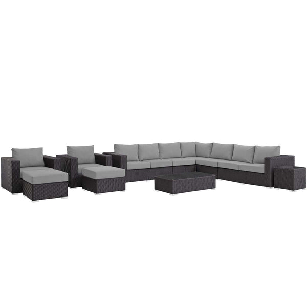 Modway Sojourn 11 Piece Outdoor Patio Sectional Set | Outdoor Sofas, Loveseats & Sectionals | Modishstore-32