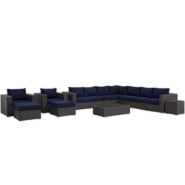 Modway Sojourn 11 Piece Outdoor Patio Sectional Set | Outdoor Sofas, Loveseats & Sectionals | Modishstore-10