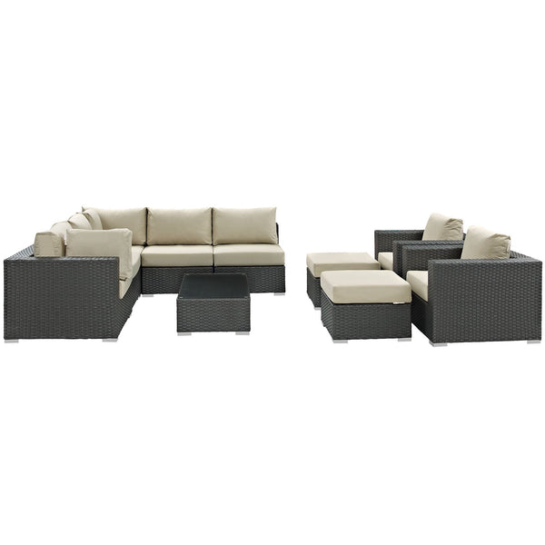Modway Sojourn 10 Piece Outdoor Patio Sectional Set