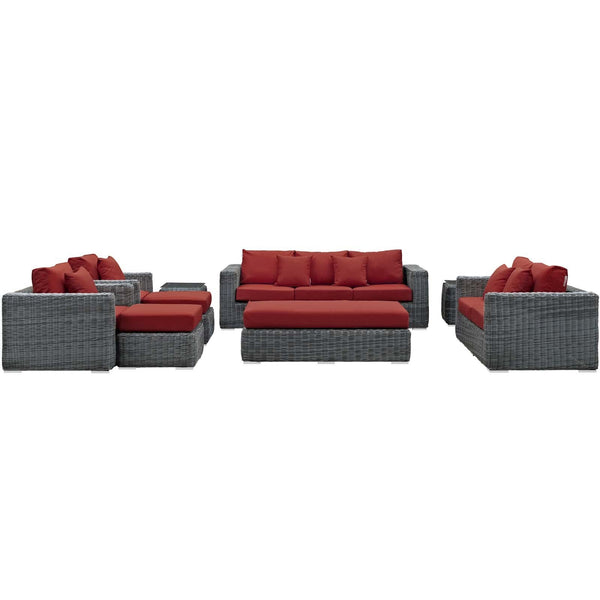 Modway Summon 9 Piece Outdoor Patio Sectional Set | Outdoor Sofas, Loveseats & Sectionals | Modishstore-34