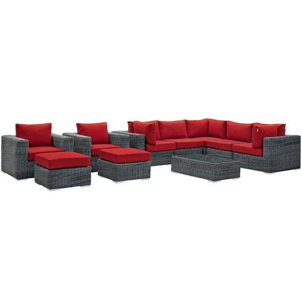 Modway Summon 10 Piece Outdoor Patio Sectional Set | Outdoor Sofas, Loveseats & Sectionals | Modishstore-32