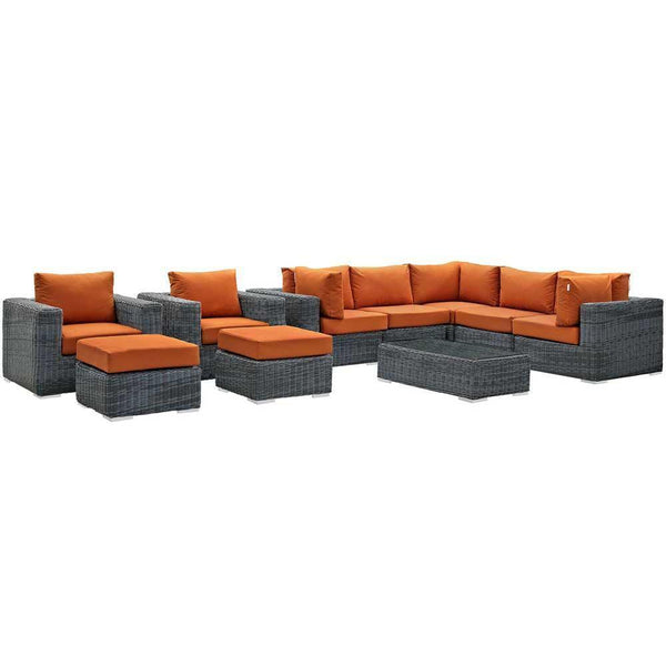 Modway Summon 10 Piece Outdoor Patio Sectional Set | Outdoor Sofas, Loveseats & Sectionals | Modishstore-17