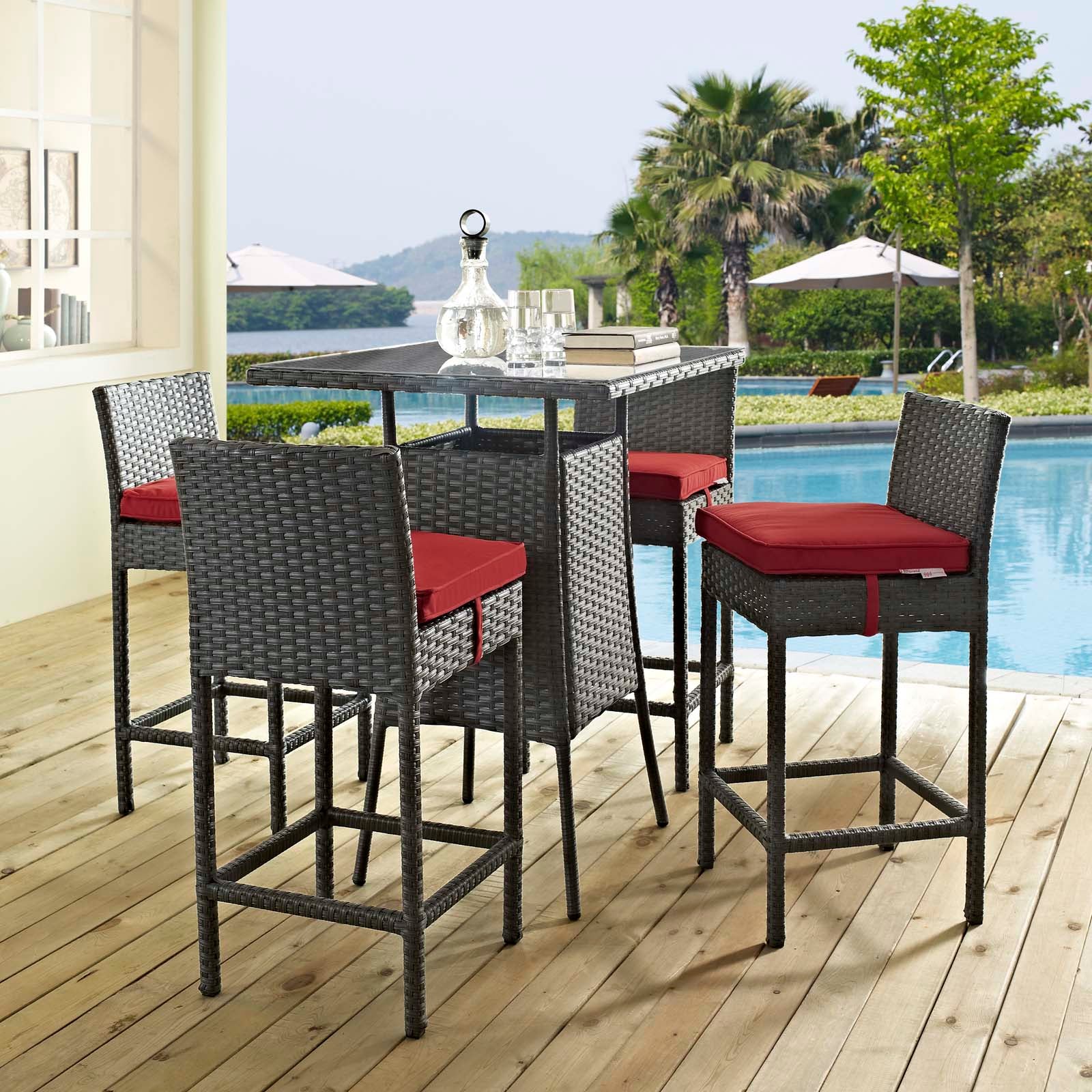 Modway Sojourn 5 Piece Outdoor Patio Sunbrella Pub Set - EEI-1967 | Outdoor Dining Set | Modishstore-6