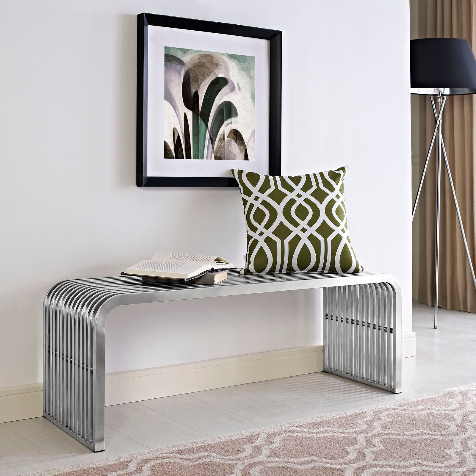 Modway Pipe 47" Stainless Steel Bench - Silver | Stools & Benches | Modishstore