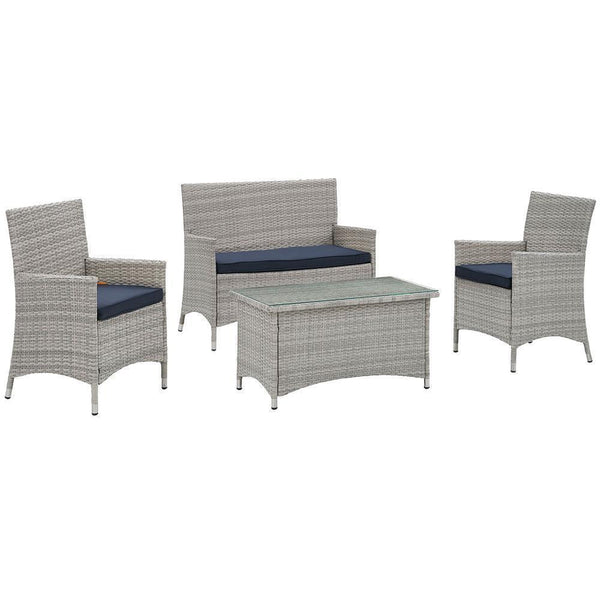 Modway Bridge 4 Piece Outdoor Patio Rattan Conversation Set | Outdoor Sofas, Loveseats & Sectionals | Modishstore-41