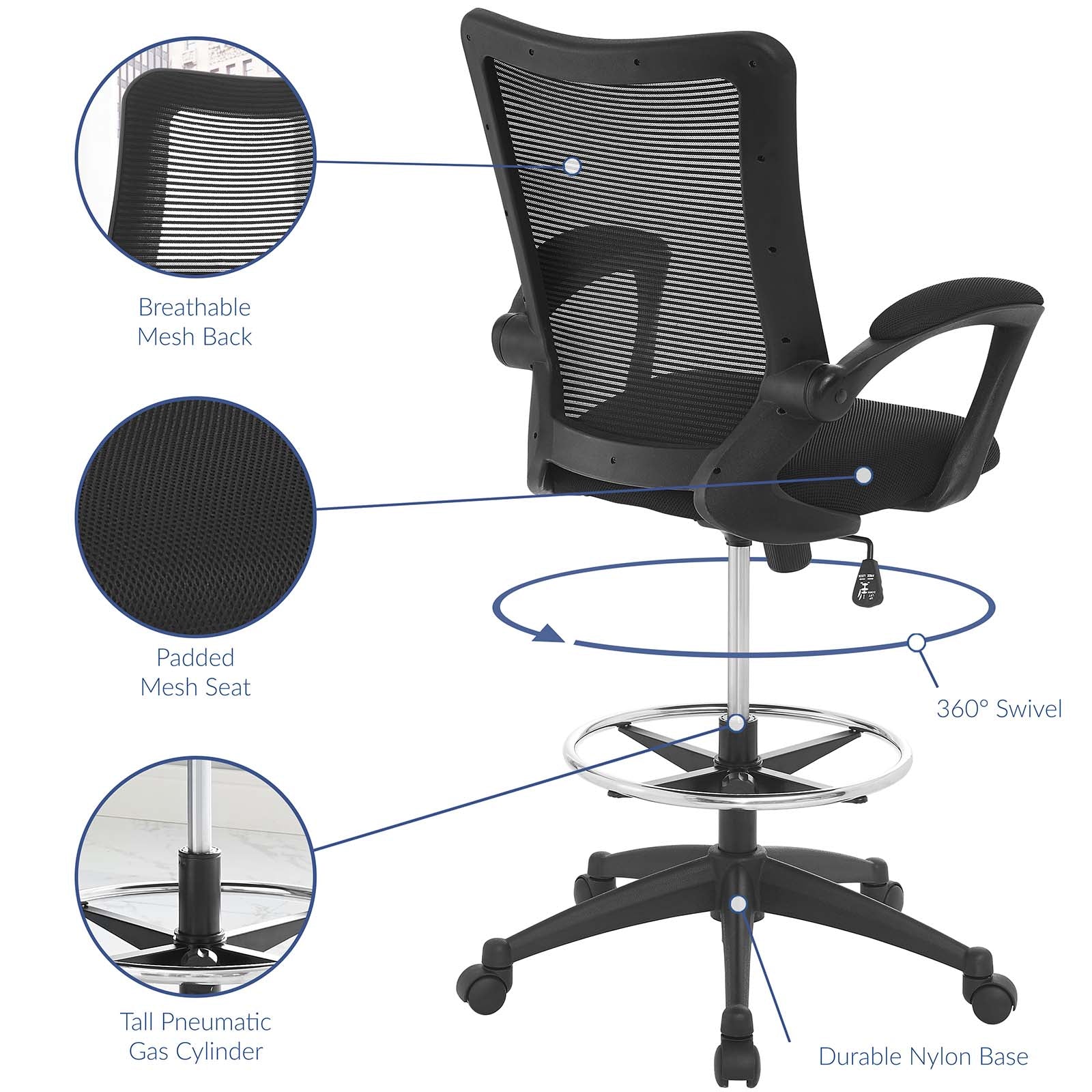 Modway Project Drafting Chair - Black | Office Chairs | Modishstore-5