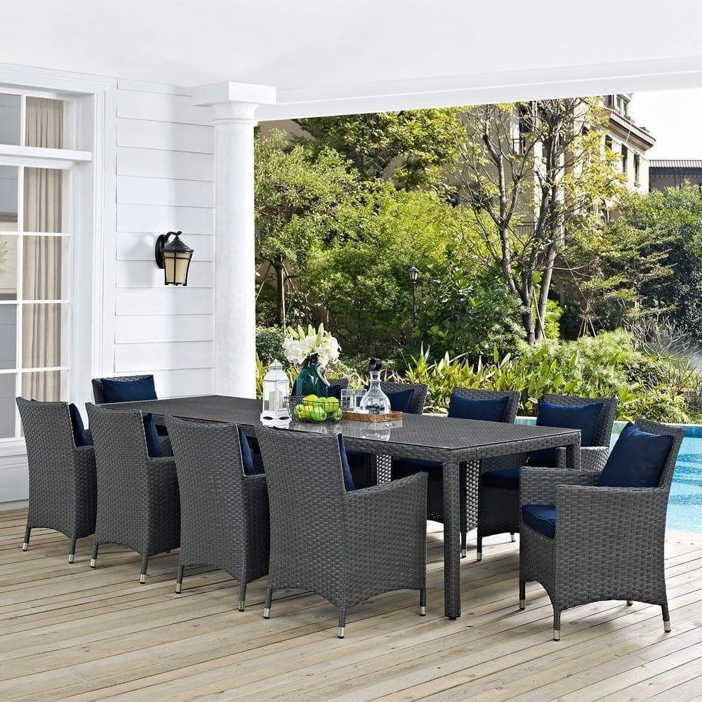 Modway Sojourn 11 Piece Outdoor Patio Sunbrella Dining Set - EEI-2310 | Outdoor Dining Set | Modishstore