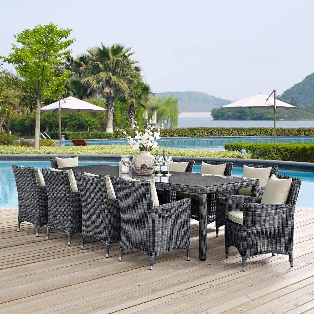 Modway Summon 11 Piece Outdoor Patio Sunbrella Dining Set - EEI-2332 | Outdoor Dining Set | Modishstore