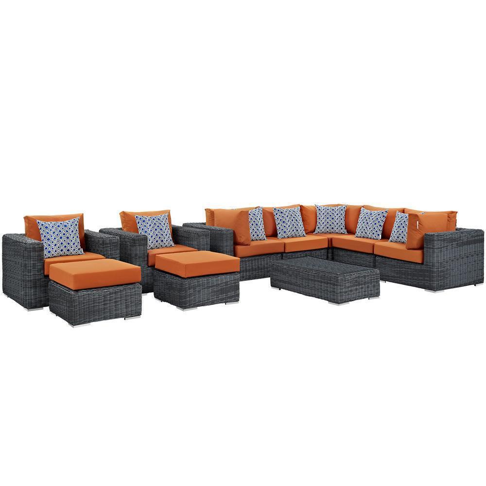 Modway Summon 10 Piece Outdoor Patio Sunbrella Sectional Set | Outdoor Sofas, Loveseats & Sectionals | Modishstore-9