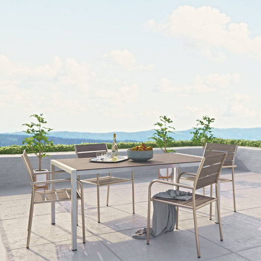 Modway EEI-2481 Shore 5 Piece Outdoor Patio Aluminum Dining Set - Silver Gray | Dining Sets | Modishstore
