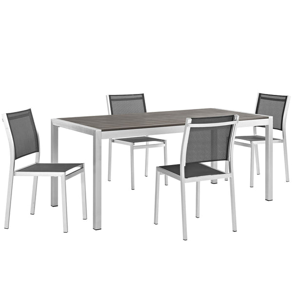 Modway EEI-2482 Shore 5 Piece Outdoor Patio Aluminum Dining Set - Silver Black | Dining Sets | Modishstore-2