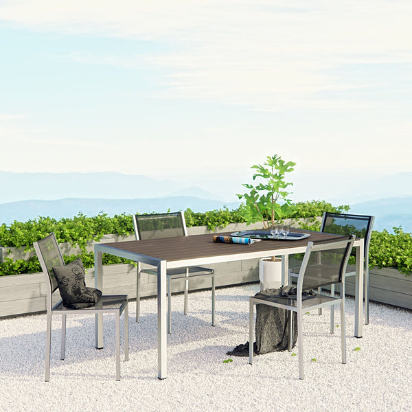 Modway EEI-2482 Shore 5 Piece Outdoor Patio Aluminum Dining Set - Silver Black | Dining Sets | Modishstore