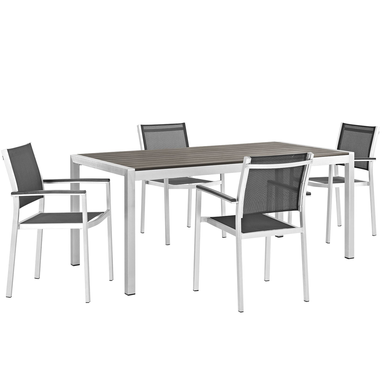 Modway EEI-2483 Shore 5 Piece Outdoor Patio Aluminum Dining Set - Silver Black | Dining Sets | Modishstore-2