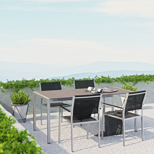 Modway EEI-2483 Shore 5 Piece Outdoor Patio Aluminum Dining Set - Silver Black | Dining Sets | Modishstore