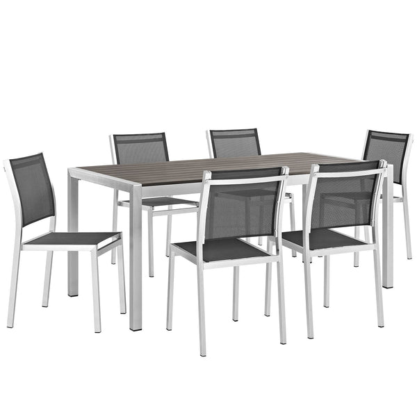 Modway EEI-2485 Shore 7 Piece Outdoor Patio Aluminum Dining Set - Silver Black | Dining Sets | Modishstore-2