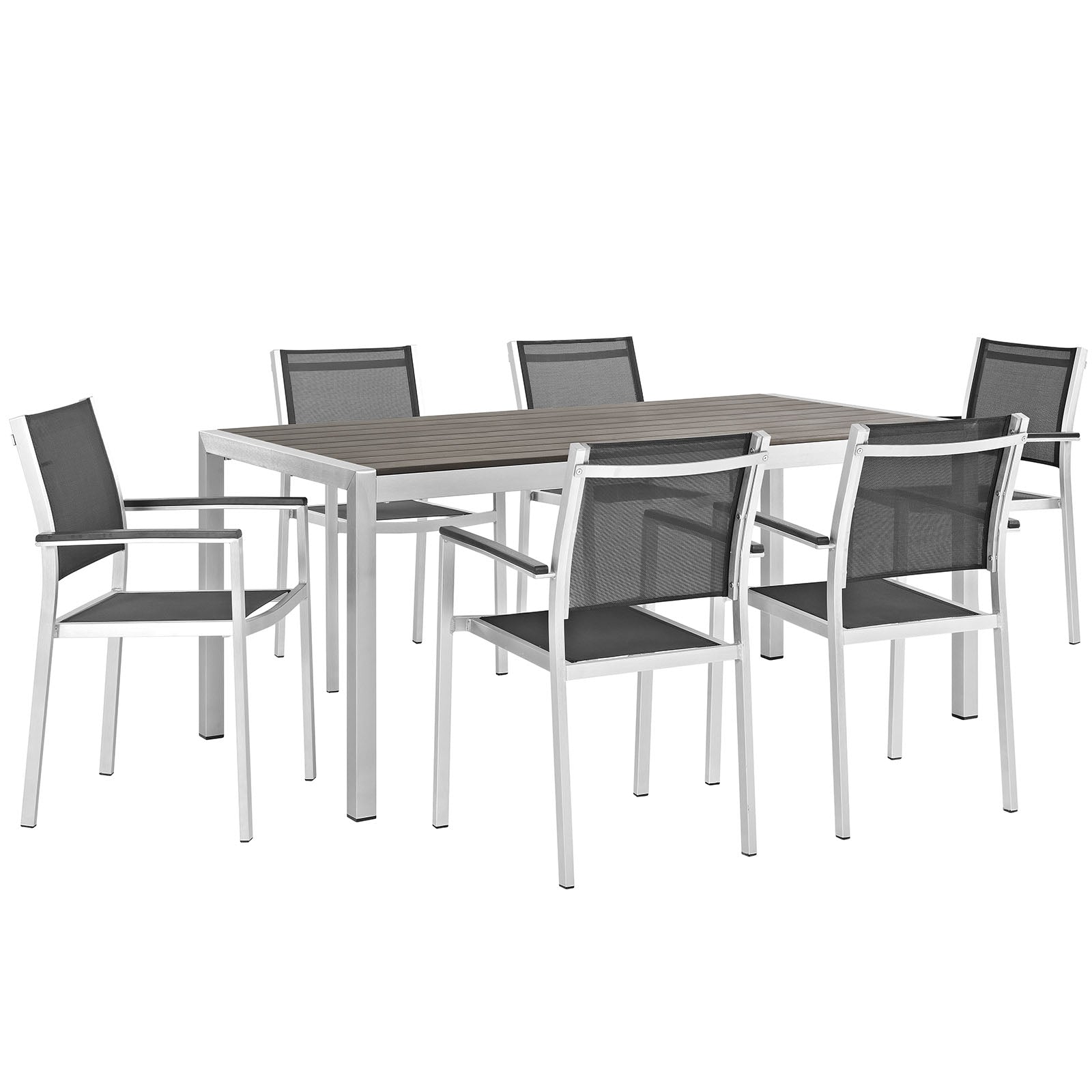 Modway EEI-2486 Shore 7 Piece Outdoor Patio Aluminum Dining Set - Silver Black | Dining Sets | Modishstore-2