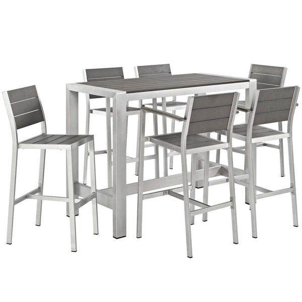 Modway Shore 7 Piece Outdoor Patio Aluminum Dining Set - Silver Gray