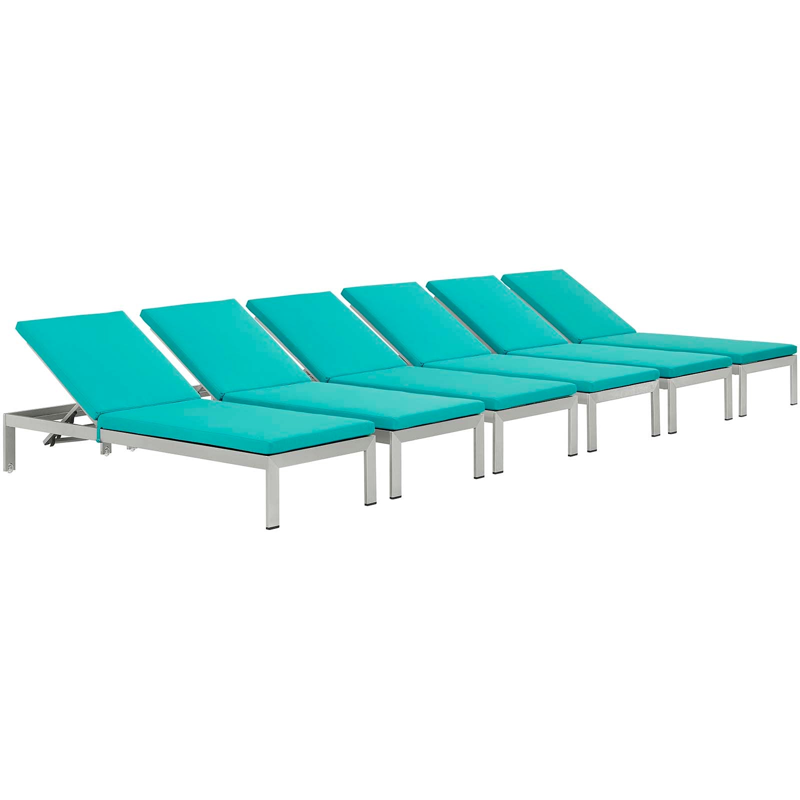 Modway Shore Set of 6 Outdoor Patio Aluminum Chaise with Cushions | Outdoor Recliners & Lounge Chairs | Modishstore-84