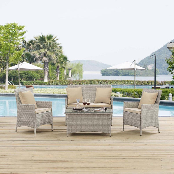Modway Bridge 4 Piece Outdoor Patio Rattan Conversation Set with Pillows | Outdoor Sofas, Loveseats & Sectionals | Modishstore