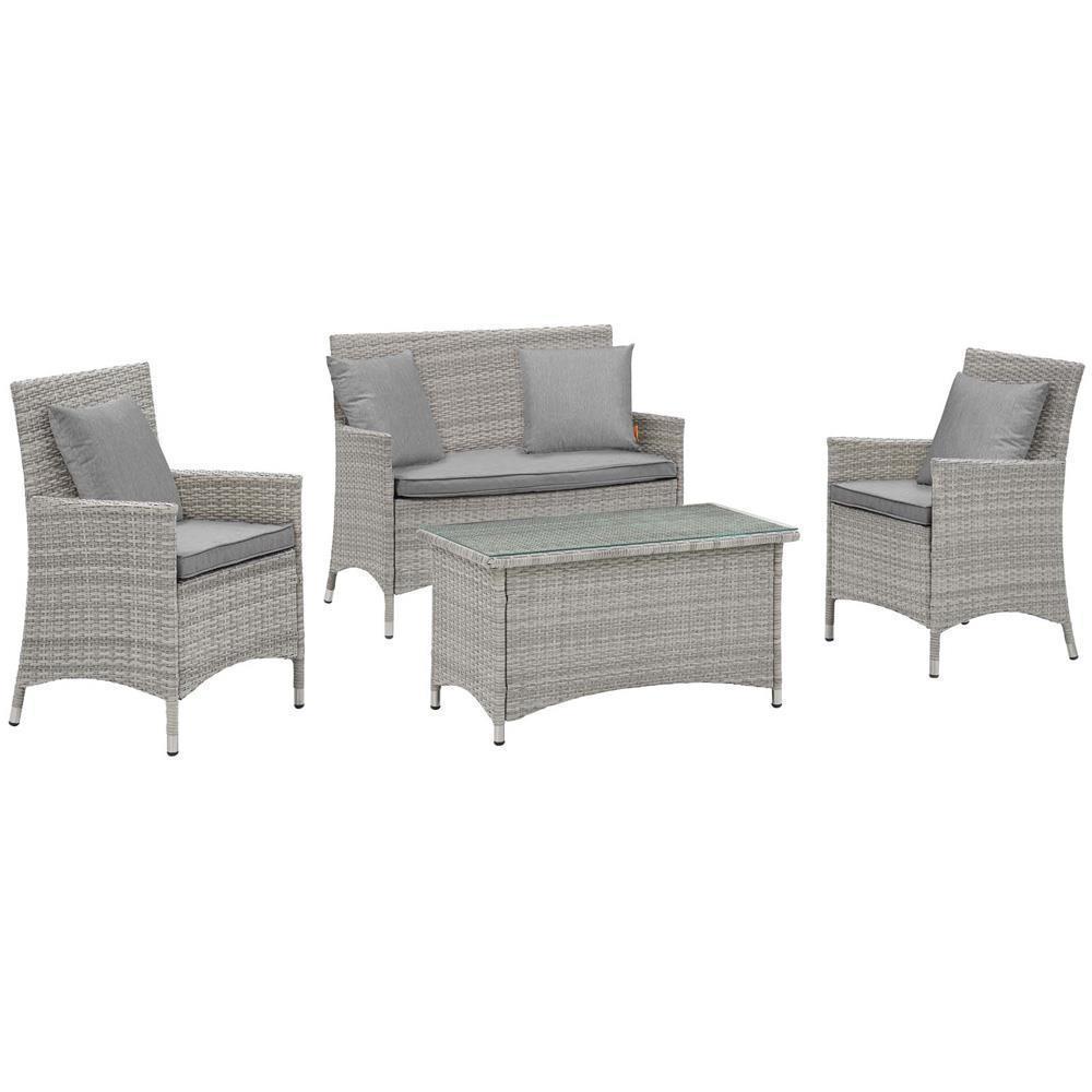 Modway Bridge 4 Piece Outdoor Patio Rattan Conversation Set with Pillows | Outdoor Sofas, Loveseats & Sectionals | Modishstore-6