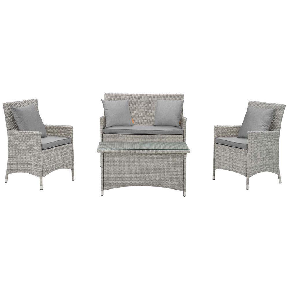 Modway Bridge 4 Piece Outdoor Patio Rattan Conversation Set with Pillows | Outdoor Sofas, Loveseats & Sectionals | Modishstore-7