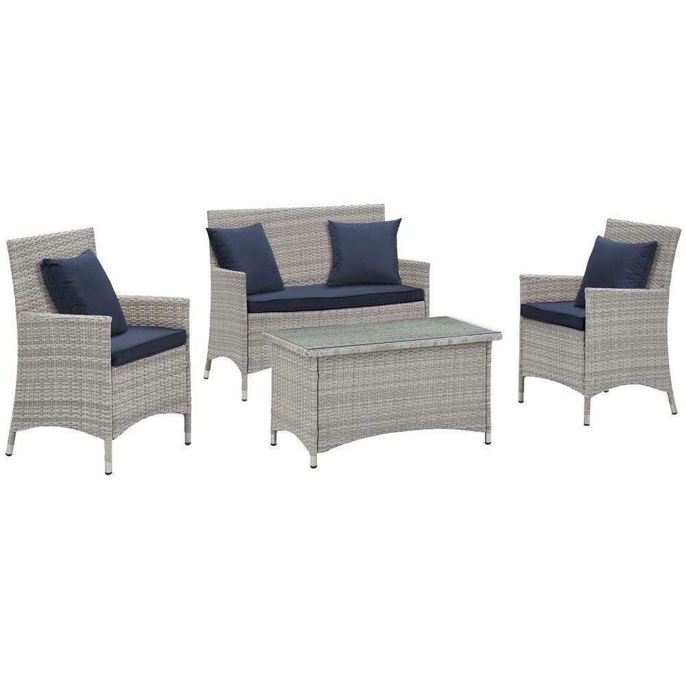 Modway Bridge 4 Piece Outdoor Patio Rattan Conversation Set with Pillows | Outdoor Sofas, Loveseats & Sectionals | Modishstore-28