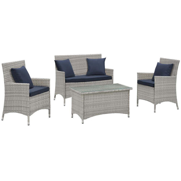 Modway Bridge 4 Piece Outdoor Patio Rattan Conversation Set with Pillows | Outdoor Sofas, Loveseats & Sectionals | Modishstore-28